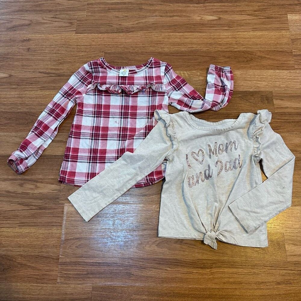 Lucky Penny |Girls Long Sleeve Shirts (2) Red Plaid and Cream |Toddler Girls siz